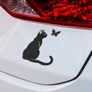 Charming Cat and Butterfly Vinyl Decal – Perfect for Car Windows, Laptops, and More | Unique Animal-Themed Sticker - Car Sticker, Cat Gift