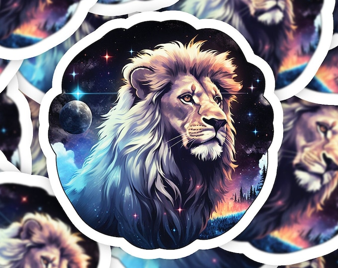 Galactic Lion Sticker: Waterproof Decal for Laptop, Tablet, Phone