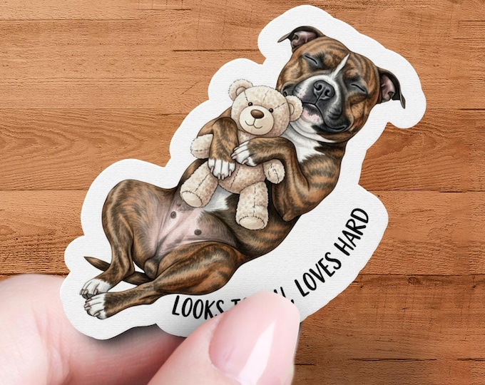 Brindle Pitbull Dog Sticker - Tough and Loving Art-Decal for Laptop Water Bottle - Pet-Lover Gift