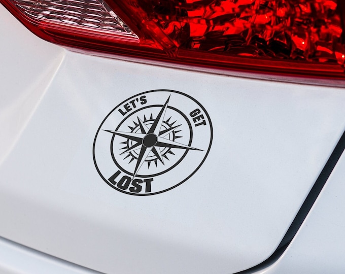 Let's Get Lost Compass Car Vinyl Decal - Adventure Themed Wanderlust Sticker