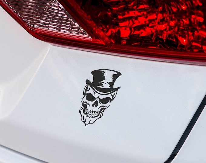 Skull Wearing Top Hat Vinyl Decal - Cool and Creepy Sticker for Cars, Laptops, and More - Gothic Halloween Decor Sticker