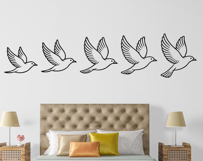 Flying Bird Vinyl Decal Set for Wall or Car, Minimalist Line Art Bird Stickers, Nature Animal Wall Art, Bird Silhouette Decor