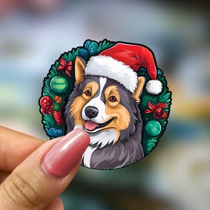 Sticker guirlande chien mignon dans un chapeau de Noël - décoration des fêtes - amoureux des animaux - décalcomanies adhésives festives - décorations de Noël