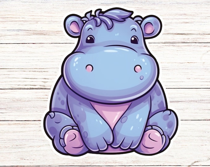 Kawaii Hippo Vinyl Decal, Watercolor Laptop Car Sticker