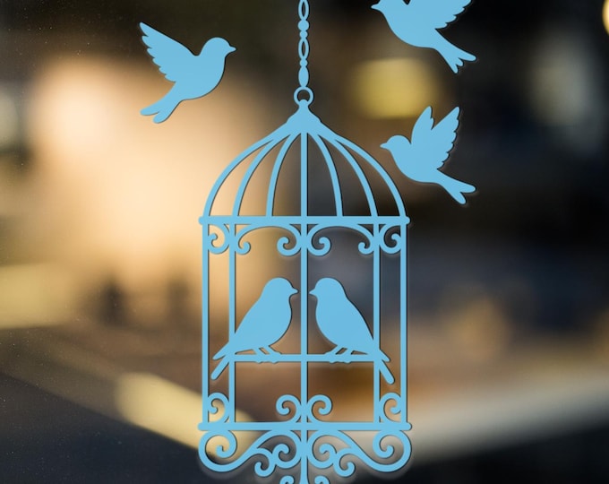 Birdcage Vinyl Wall Decal – Romantic Birds in Flight Home Decor Sticker
