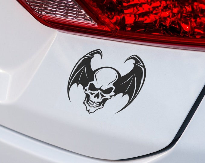 Skull with Bat Wings Vinyl Decal - Halloween Decor, Laptop Sticker, Car Window Decal