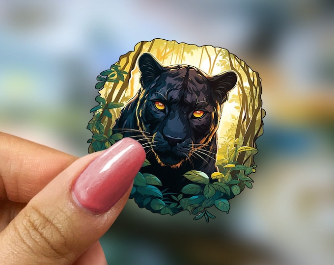 Black Panther Jungle Sticker: Misty Scene Decal, Nature Art