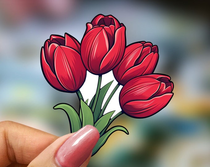 Charming Red Tulip Vinyl Sticker – Cute Floral Decor for Laptops, Journals, and Planners