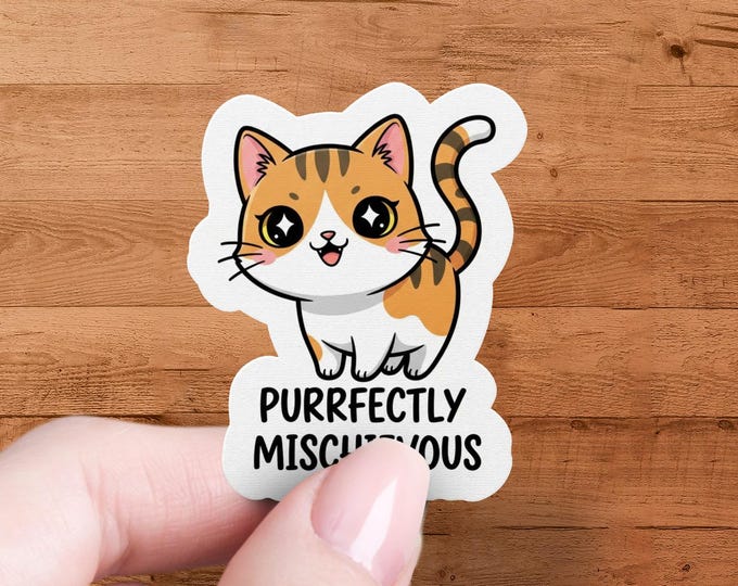 Purrfectly Mischievous Tabby Cat Sticker - Funny Kitten Decal-Gift for Pet-Lovers, Laptop Water Bottle Vinyl-Art