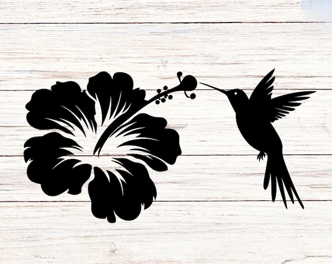 Hibiscus Flower Vinyl Decal with Humming Bird | Nature Inspired Sticker for Car, Laptop, Water Bottle, Window, and Garden Decoration