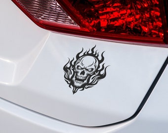 Vinyl Flaming Skull Decal - Durable Waterproof Car Sticker, Reflective Motorcycle Graphic, Unique Auto Body Art, Gift for friends and family