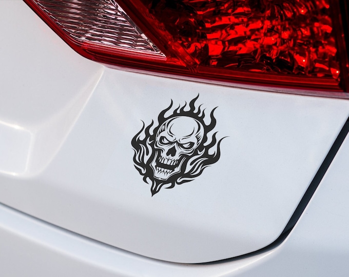 Vinyl Flaming Skull Decal - Durable Waterproof Car Sticker, Reflective Motorcycle Graphic, Unique Auto Body Art, Gift for friends and family