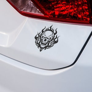 Vinyl Flaming Skull Aufkleber - Langlebiger wasserdichter Autoaufkleber, reflektierende Motorrad-Grafik, einzigartige Auto Body Art, Geschenk für Freunde und Familie