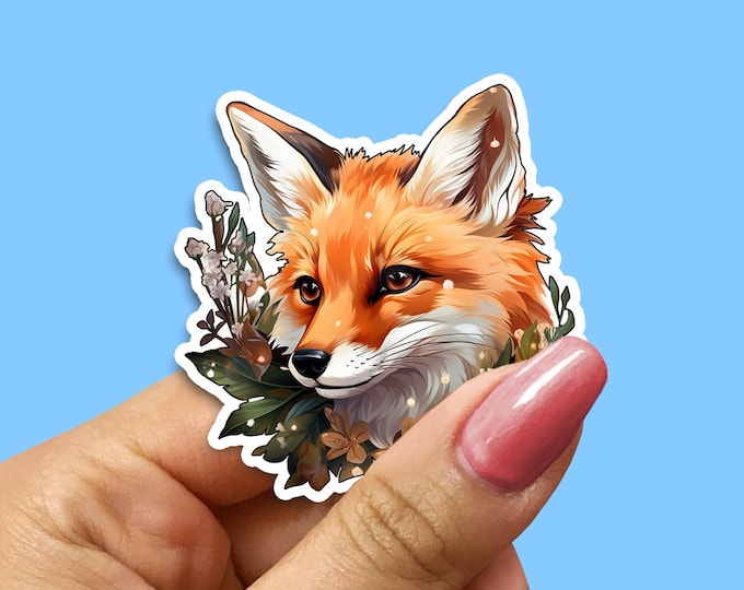 Fox Head & Blooms Sticker: Whimsical Woodland Decal