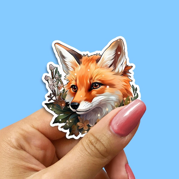 Whimsical Fox Head & Blooms Sticker - Artistic, High-Quality Adhesive Decal - Great for Customizing Items - Lovely Gift for Her or Him