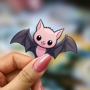 Uroczy Kawaii Różowo-szary Nietoperz Naklejka, Uśmiechnięty Nietoperz Naklejka na Laptopa, Dziennik, lub Telefon, Słodka Naklejka Zwierząt, Wyjątkowy Prezent, Dla Dzieci i Dorosłych
