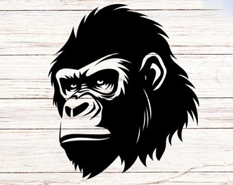 Gorilla Vinyl Decal, Waterproof Jungle Animal Sticker for Laptops, Cars, Water Bottles, and More, Black Primate Ape Safari Wildlife Decal