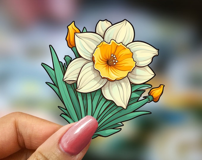 Daffodil Vinyl Decal - Vibrant Flower Sticker for Laptop, Water Bottle, Phone - Durable & Waterproof Spring Floral Decor