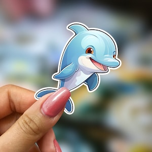 Adorable sticker dauphin, sticker océan en vinyle ludique pour ordinateurs portables, journaux, bouteilles d'eau, vitres de voiture et décoration de chambre d'enfant, cadeau pour les amoureux de la mer !