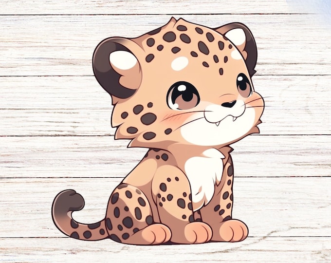 Chibii Leopard Sticker: Water-Resistant Animal Decal