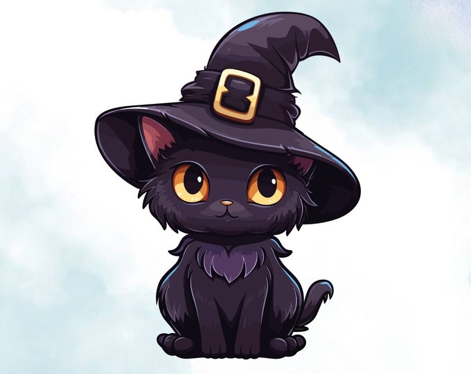 Adorable Black Witch Cat Vinyl Sticker - Perfect for Laptops, Notebooks, Water Bottles - Unique Goth Gift Idea