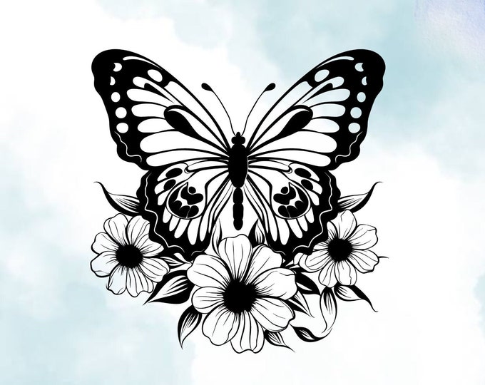 Handcrafted Butterfly and Flower Vinyl Decal - Decorative Wall Art for Home & Office