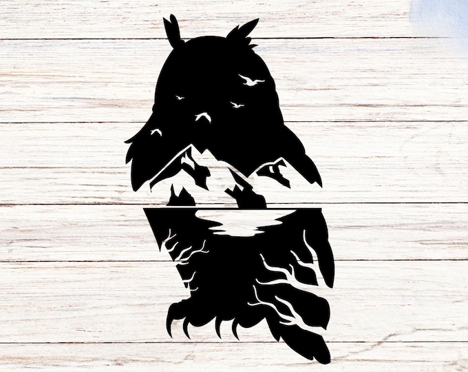 Mountain Owl Vinyl Decal: Rustic Nature Wall Art Sticker