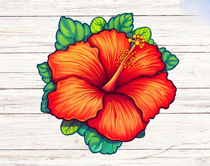 Hibiscus Flower Sticker, Floral Decor, Tropical Adhesive Decal, Laptop Vinyl Art, Water-Resistant Decoration, DIY Craft Supplies