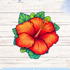 Hibiscus Flower Sticker, Floral Decor, Tropical Adhesive Decal, Laptop Vinyl Art, Water-Resistant Decoration, DIY Craft Supplies