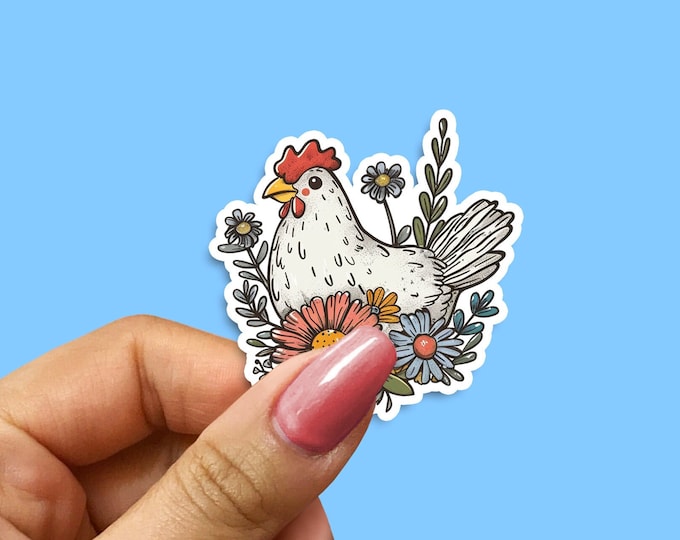 Chicken & Floral Sticker: Whimsical Farmhouse Vinyl Decal