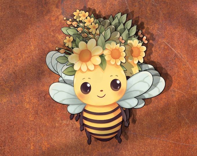Watercolor Kawaii Bee Sticker: Flower Crown Planner Decal