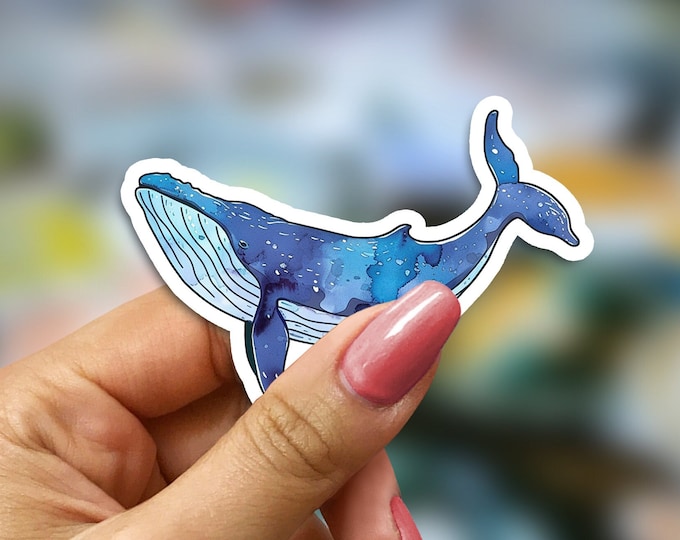 Charming Watercolour Whale Decal, Durable Vinyl Sticker, Decor for Planners/Scrapbooks, Thoughtful Gift for Nature Enthusiasts