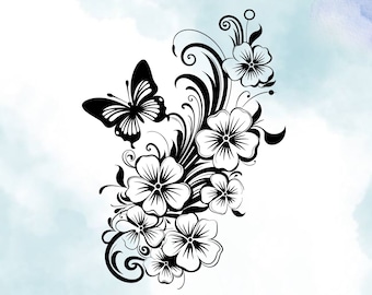 Stunning Butterfly with Floral Design Vinyl Decal – Premium Quality Home Decor, Perfect for Laptops, Cars, Windows