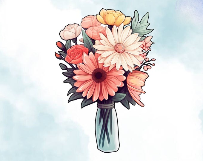 Adorable Kawaii Watercolour Floral Stickers, Vibrant Flower Bouquet Stickers for Scrapbooking, Bullet Journals and Planners
