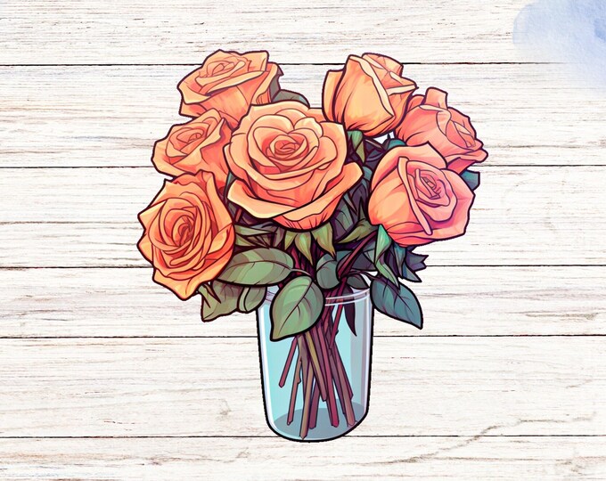Watercolour Rose Bouquet Sticker, Floral Decal, Floral Sticker, Flower Laptop Sticker, Watercolour Planner Sticker, Gift, Rose Decoration