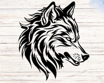 Calcomanía de vinilo con cabeza de lobo: pegatina impermeable de animal