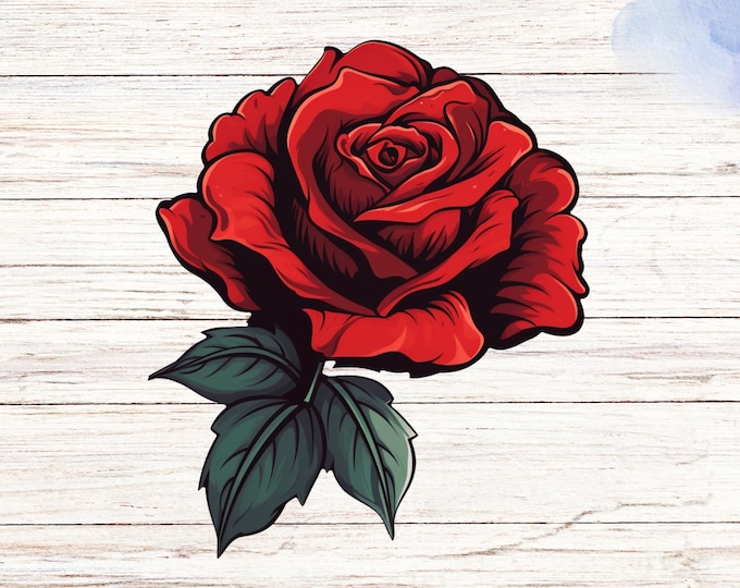 Crimson Rose Vinyl Sticker | Floral Decor Decal | Laptop Decoration | Water Bottle Art | Car Bumper Adornment | Plant Lover Gift