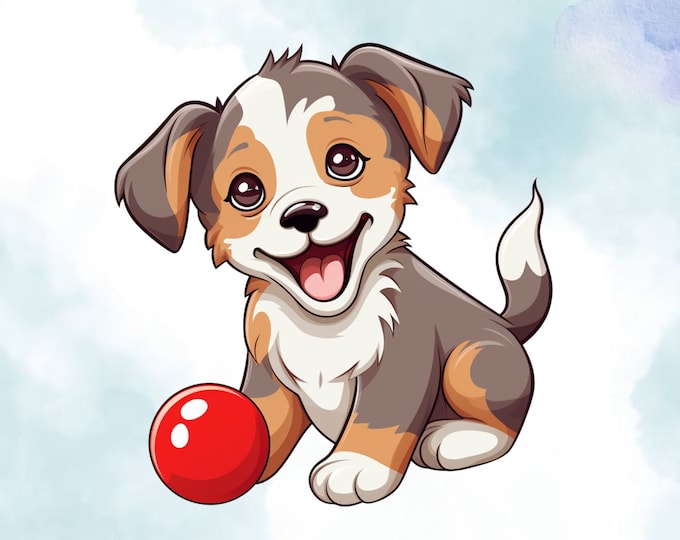 Playful Puppy Vinyl Sticker: Dog with Red Ball Decal