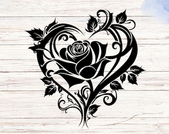 Rose Flower Heart vinyl decal, Car decal, car stickers, car accessories, wall art, wall decor, wall prints, Mirror decal