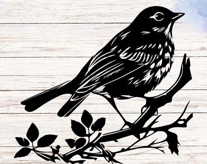 Robin on Branch Vinyl Decal - Calming Wall Art, Laptop Sticker