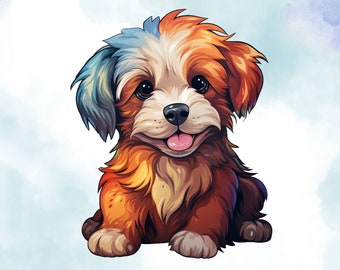 Happy Welpe Vinyl Aufkleber: Bunter Hundeaufkleber