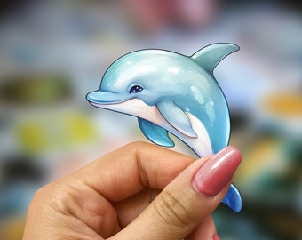 Kawaii Dolphin Sticker - Original Watercolour Design, Playful Ocean Animal Decal, Cute Stationery Accessory, Perfect Gift for Kids and Adult