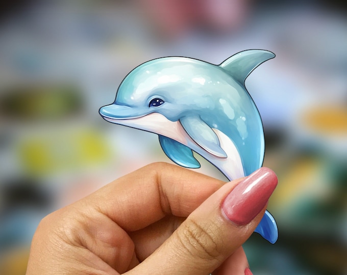 Kawaii Dolphin Sticker: Original Watercolour Decal