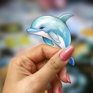 Kawaii Dolphin Sticker - Original Watercolour Design, Playful Ocean Animal Decal, Cute Stationery Accessory, Perfect Gift for Kids and Adult