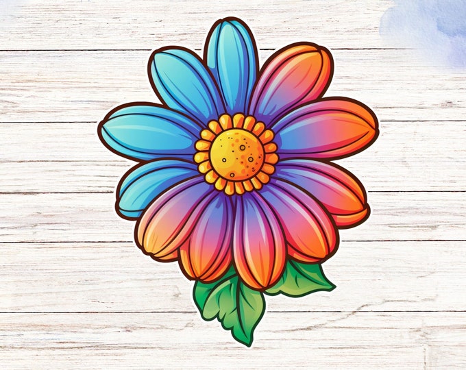 Vibrant Flower Vinyl Sticker, Floral Decor for Laptops and Journals, Colorful Flower Decal, Floral Sticker, Nature-inspired Laptop Sticker
