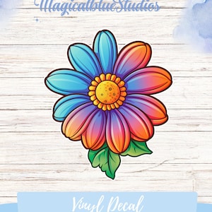 Levendige bloem vinyl sticker, bloemendecor voor laptops en tijdschriften, kleurrijke bloem sticker, bloemen sticker, op de natuur geïnspireerde laptopsticker