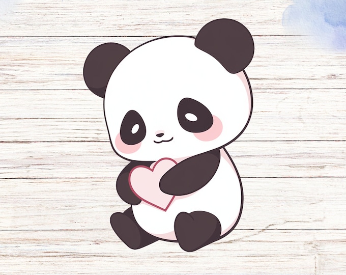 Chibi Panda Vinyl Sticker: Heart-Shaped Kawaii Decal