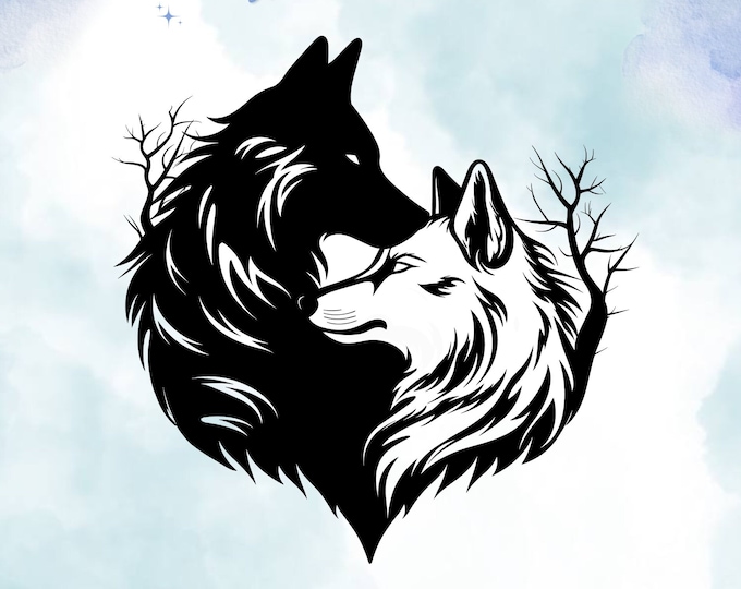 Cuddling Wolves Vinyl Decal: Wildlife Love Symbol Wall Art