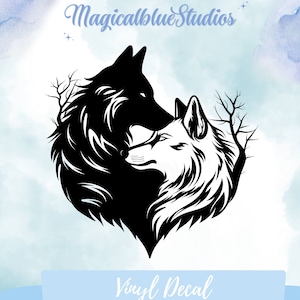 Cuddling Wolves Vinyl Decal: Wildlife Love Symbol Wall Art