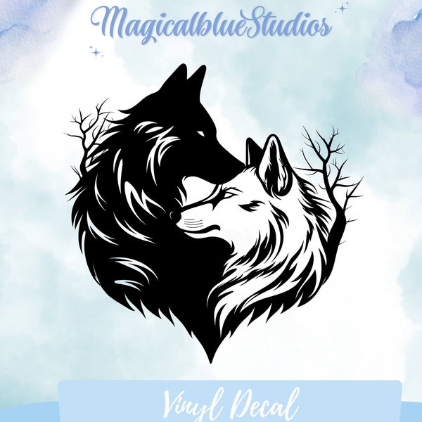 Two Wolves Cuddling Vinyl Decal, Expressive Wildlife Wall Art, Heartfelt Love, Unity Symbol for Contemporary Homes, Offices
